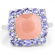 Bids.com 6.70 Carat Genuine Peach Moonstone and Tanzanite .925 Sterling Silver Ring Rings White Smoke size 7.00,size 8.00,size 9.00,size 6.00