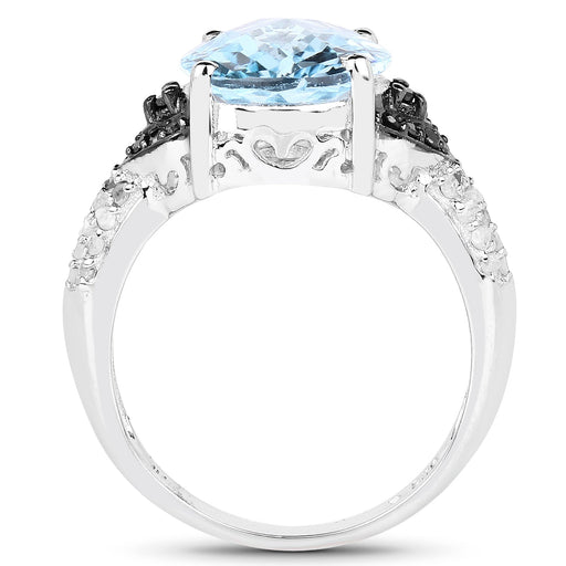 Bids.com 5.37 Carat Genuine Swiss Blue Topaz, Black Diamond & White Topaz .925 Sterling Silver Ring Rings White Smoke size 6.00,size 7.00,size 8.00,size 9.00,size 5.00,size 10.00