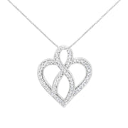 Bids.com 14K White Gold 1/4 cttw Round Cut Diamond Heart and Ribbon Center Pendant Necklace (H-I, I1-I2) Necklaces White Smoke White.Gold / 18