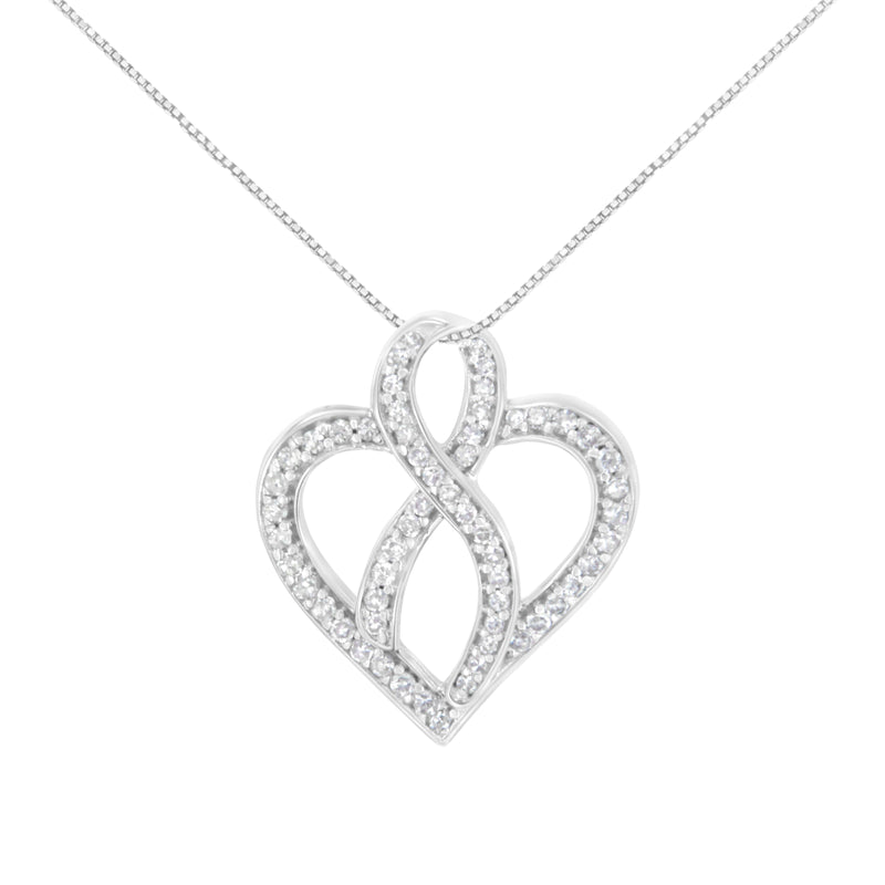 Bids.com 14K White Gold 1/4 cttw Round Cut Diamond Heart and Ribbon Center Pendant Necklace (H-I, I1-I2) Necklaces White Smoke White.Gold / 18