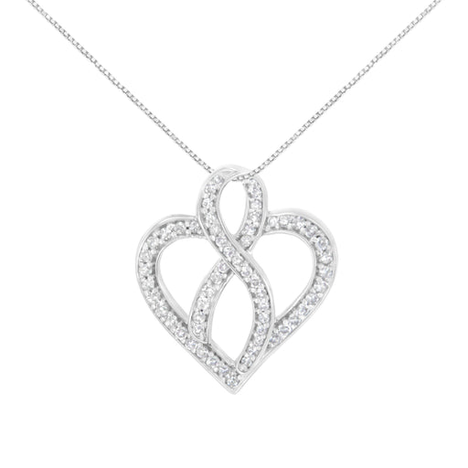 Bids.com 14K White Gold 1/4 cttw Round Cut Diamond Heart and Ribbon Center Pendant Necklace (H-I, I1-I2) Necklaces White Smoke White.Gold / 18