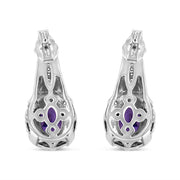 Bids.com .925 Sterling Silver 8x6 MM Natural Oval Purple Amethyst Gemstone and Diamond Accent Art Deco Style Drop and Dangle Earrings (I-J Color, I1-I2 Clarity) Earrings White Smoke White.Sterling Silver / 0.052