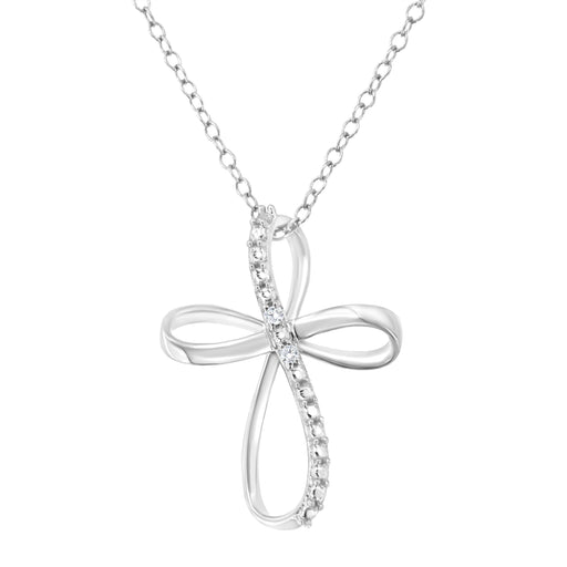 Bids.com 10K Yellow Gold Plated .925 Sterling Silver Diamond Accent Cross Ribbon 18" Pendant Necklace (I-J Color, I2-I3 Clarity) Necklaces White Smoke White.Sterling Silver / 18,Yellow.Sterling Silver / 18