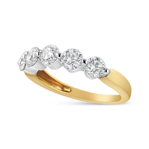 Bids.com 14K White and Yellow Gold 1 1/2 Cttw 2 Prong Cup Set Round-Cut Diamond 5 Stone Ring Band (H-I Color, SI2-I1 Clarity) - Ring Size 7 Rings White Smoke 7 / YellowWhite.Gold
