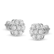 Bids.com 14K White Gold 3 cttw Prong Set Round-Cut Diamond Floral Cluster Stud Earring (I-J Color, SI1-SI2 Clarity) Earrings White Smoke White.Gold / 3