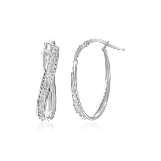 Bids.com 14k White Gold Oval Hoop Twist Glittery Earrings Earrings White Smoke White Gold