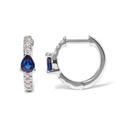 Bids.com 10K White Gold Pear Shaped Blue Sapphire and 1/10 Cttw Diamond Huggy Hoop Earrings (H-I Color, I1-I2 Clarity) Earrings White Smoke White.Gold / 0.108