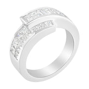 Bids.com 14K White Gold 2.0 Cttw Channel-Set Princess and Baguette-Cut Diamond Bypass Ring Band (G-H Color, SI1-SI2 Clarity) - Ring Size 6.5 Rings White Smoke 6.5 / White.Gold