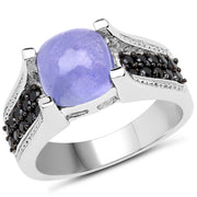 Bids.com 3.20 Carat Genuine Tanzanite and Black Spinel .925 Sterling Silver Ring Rings White Smoke size 7.00,size 8.00,size 5.00,size 6.00,size 9.00