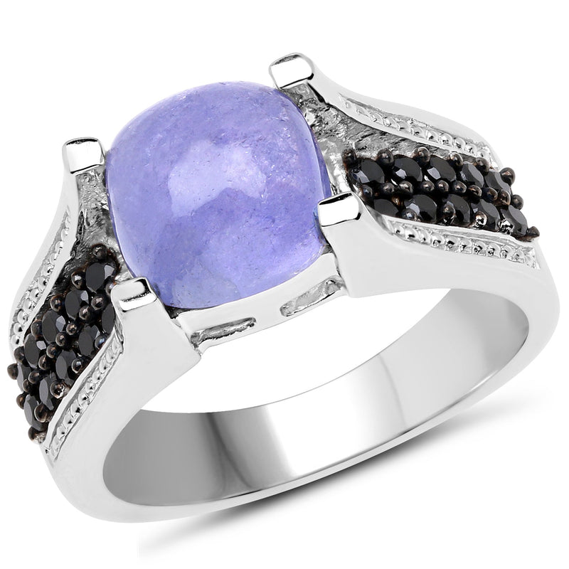 Bids.com 3.20 Carat Genuine Tanzanite and Black Spinel .925 Sterling Silver Ring Rings White Smoke size 7.00,size 8.00,size 5.00,size 6.00,size 9.00
