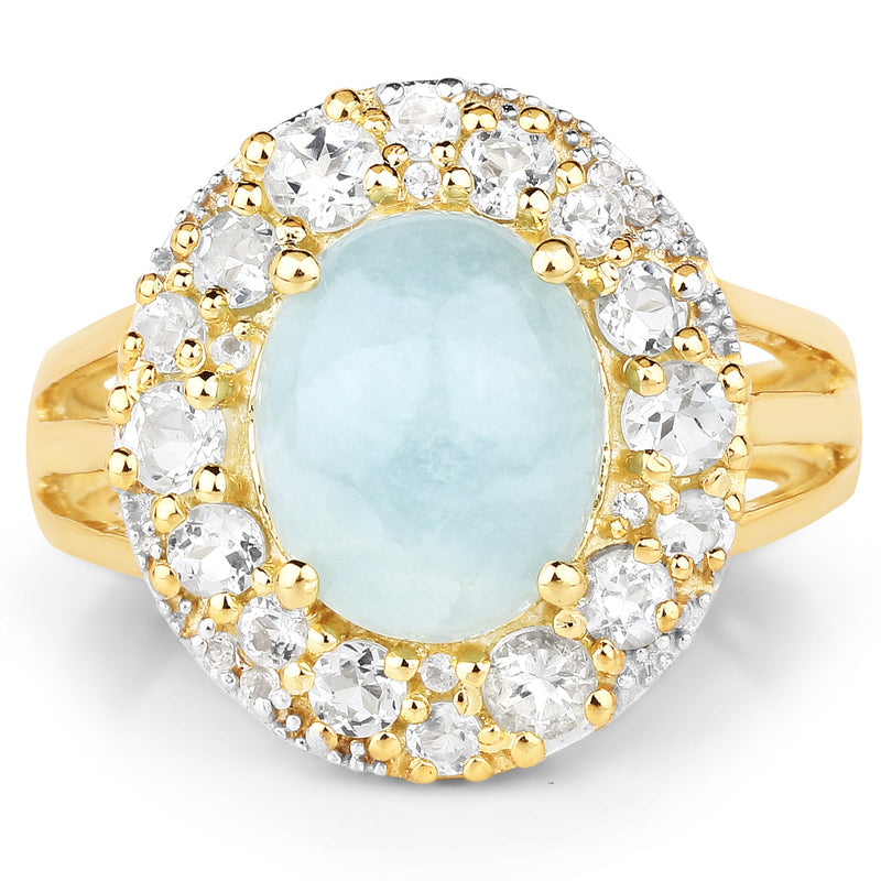 Bids.com 14K Yellow Gold Plated 6.72 Carat Genuine Aquamarine and White Topaz .925 Sterling Silver Ring Rings White Smoke size 6.00,size 7.00,size 8.00,size 9.00