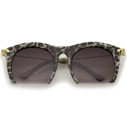 zeroUV Trendy Women's Fashion Half Frame Cat Eye Sunglasses 9651 Sunglasses Dark Slate Gray White Tortoise Lavender