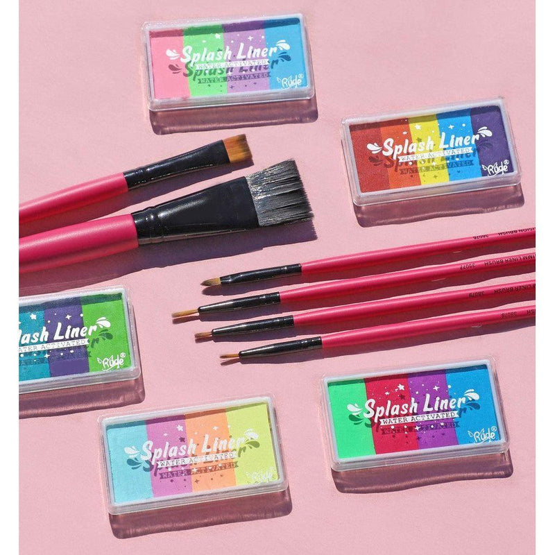 Rude Cosmetics Splash Liner Brush Makeup Brushes & Applicators Thistle Flat Brush,Mini Flat Brush,Precision Brush,15 mm Liner Brush,11 mm Liner Brush,8 mm Liner Brush,6 mm Liner Brush