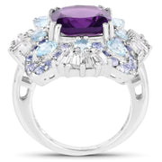 Bids.com 8.38 Carat Genuine Multi Stones .925 Sterling Silver Ring Rings White Smoke size 6.00,size 7.50,size 7.00,size 8.00,size 9.00