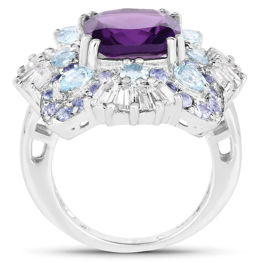 Bids.com 8.38 Carat Genuine Multi Stones .925 Sterling Silver Ring Rings White Smoke size 6.00,size 7.50,size 7.00,size 8.00,size 9.00