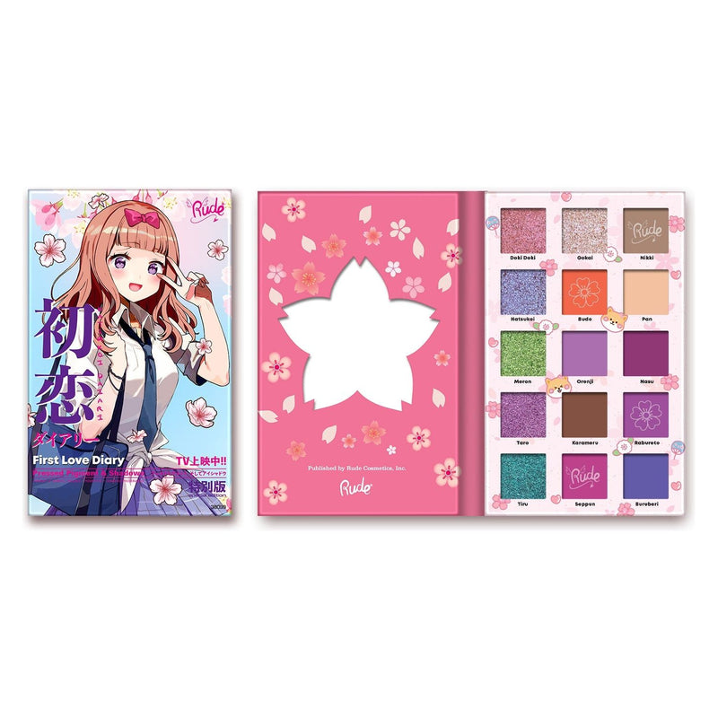 Rude Cosmetics Manga Collection Pressed Pigments & Shadows Palette - First Love Diary Eye Shadow Light Gray First Love Diary