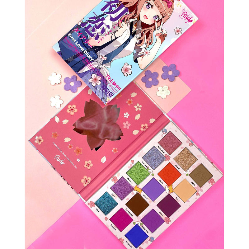 Rude Cosmetics Manga Collection Pressed Pigments & Shadows Palette - First Love Diary Eye Shadow Pale Violet Red First Love Diary