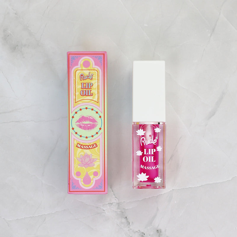 Rude Cosmetics Lip Oil Massage Lip Oil Light Gray Chillaxin' Cherry,Energizing Grapefruit,Strawberry Sauna,Peach Refresh,Pampered Passionfruit,Green Tea Detox