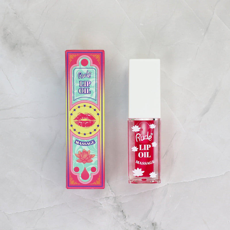 Rude Cosmetics Lip Oil Massage Lip Oil Light Gray Chillaxin' Cherry,Energizing Grapefruit,Strawberry Sauna,Peach Refresh,Pampered Passionfruit,Green Tea Detox
