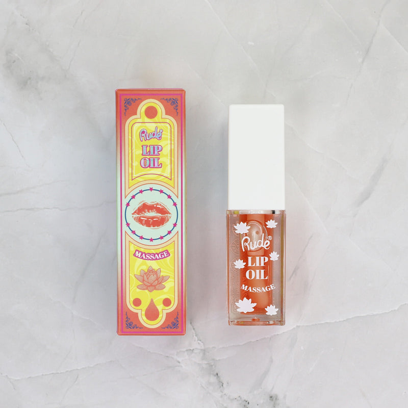 Rude Cosmetics Lip Oil Massage Lip Oil Light Gray Chillaxin' Cherry,Energizing Grapefruit,Strawberry Sauna,Peach Refresh,Pampered Passionfruit,Green Tea Detox