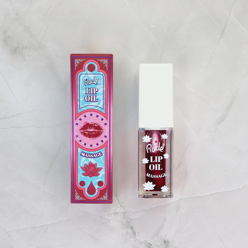 Rude Cosmetics Lip Oil Massage Lip Oil Light Gray Chillaxin' Cherry,Energizing Grapefruit,Strawberry Sauna,Peach Refresh,Pampered Passionfruit,Green Tea Detox