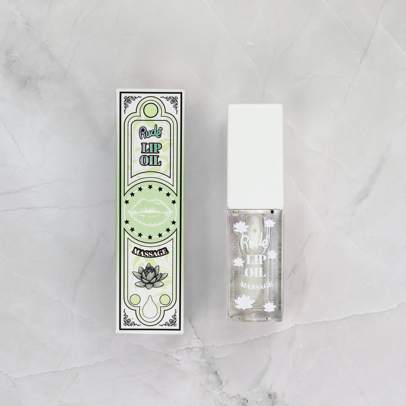 Rude Cosmetics Lip Oil Massage Lip Oil Light Gray Chillaxin' Cherry,Energizing Grapefruit,Strawberry Sauna,Peach Refresh,Pampered Passionfruit,Green Tea Detox