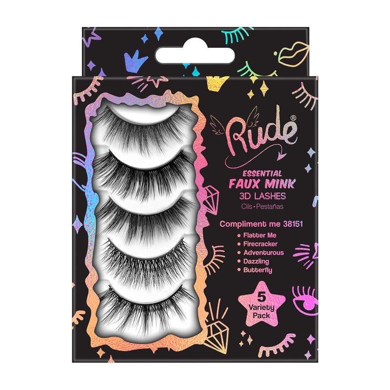 Rude Cosmetics Essential Faux Mink 3D Lashes 5 Variety Pack False Lashes Gray Compliment Me