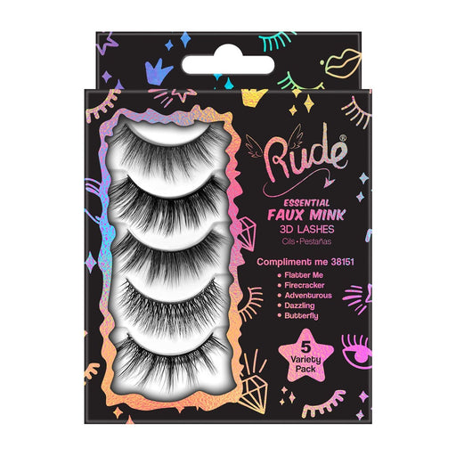 Rude Cosmetics Essential Faux Mink 3D Lashes 5 Variety Pack False Lashes Gray Compliment Me