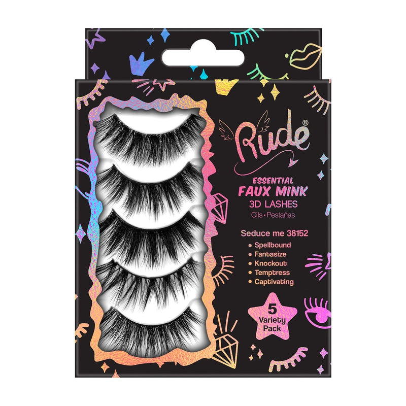 Rude Cosmetics Essential Faux Mink 3D Lashes 5 Variety Pack False Lashes Gray Seduce Me