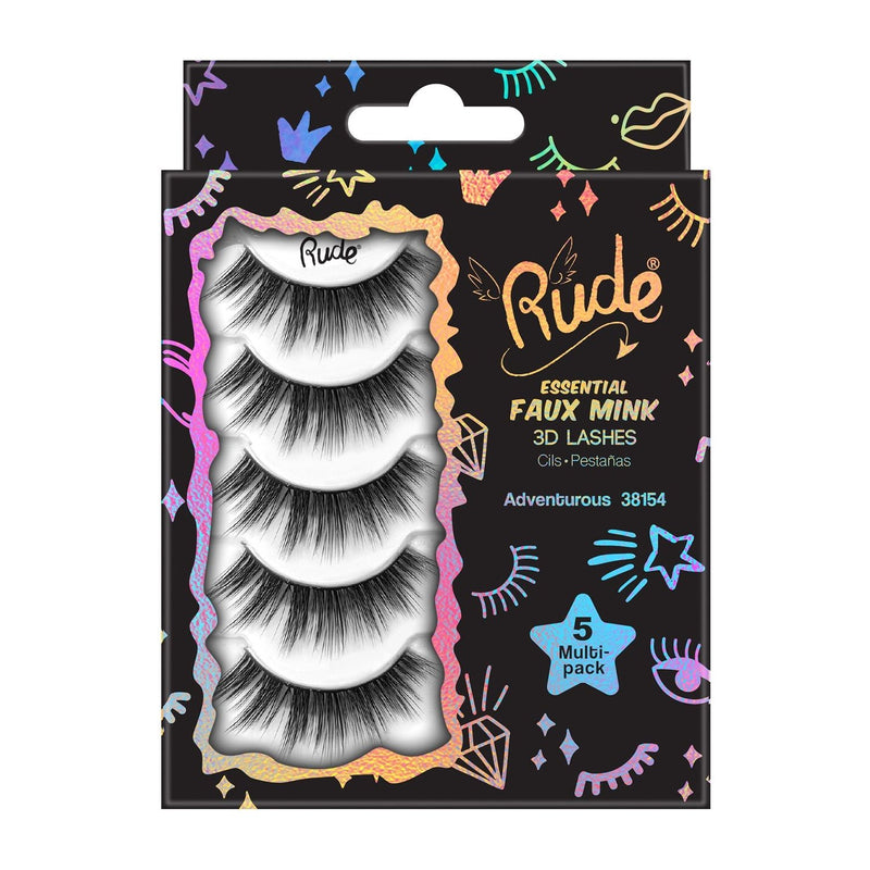 Rude Cosmetics Essential Faux Mink 3D Lashes 5 Multi-Pack False Eyelashes Gray Adventurous