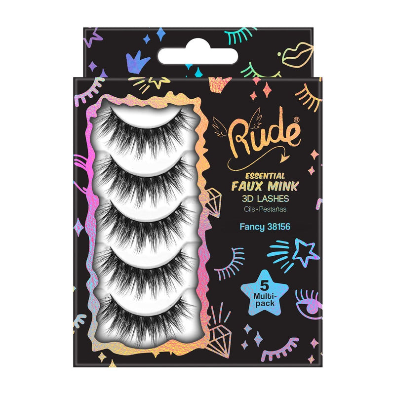 Rude Cosmetics Essential Faux Mink 3D Lashes 5 Multi-Pack False Eyelashes Gray Fancy