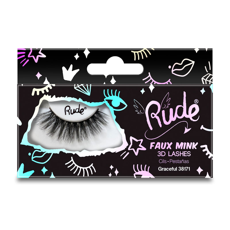 Rude Cosmetics Essential Faux Mink 3D Lashes False Eyelashes Light Gray Graceful