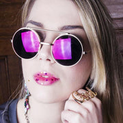zeroUV Retro Round Steampunk Mirrored Lens Flip Up Sunglasses 8966 Sunglasses Light Gray Gold Orange,Silver Fire,Black Fire,Silver Ice,Gold Midnight,Gold Purple,Gold Ice,Black Ice,Black Midnight,Gold Rainbow,Black Rainbow