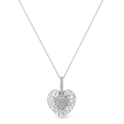 Bids.com .925 Sterling Silver Pave-Set Diamond Accent Heart Shape 18" Pendant Necklace (I-J Color, I1-I2 Clarity) Necklaces White Smoke White.Sterling Silver / 18