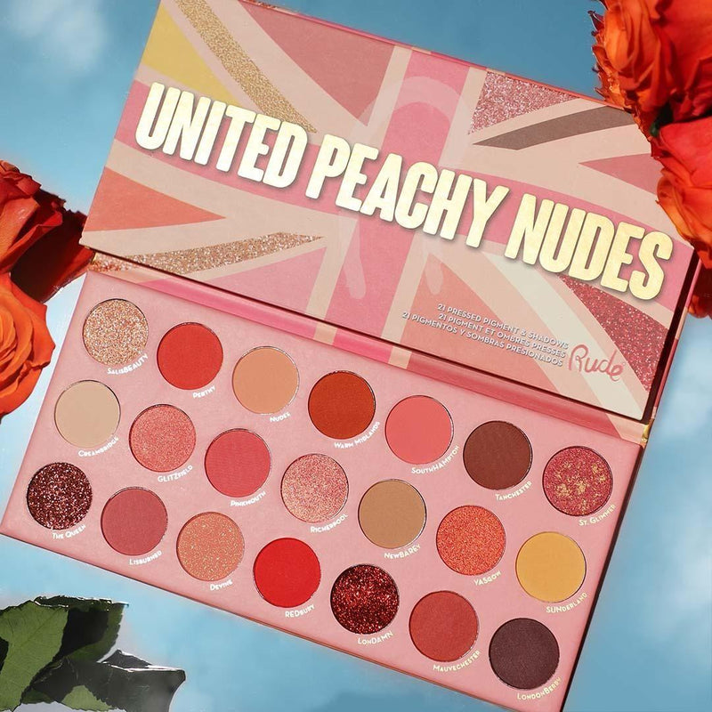 Rude Cosmetics United Peachy Nudes - 21 Pressed Pigment & Shadows Palette Eye Shadow Gray United Peachy Nudes