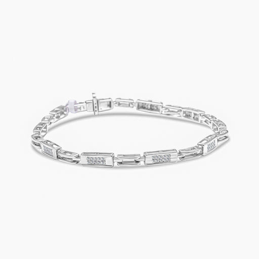 Bids.com 14K White Gold 1.0 Cttw Invisible Set Princess Cut Diamond Alternating Station and Link Tennis Bracelet (I-J Color, I1-I2 Clarity) - Size 7.25" Inches Bracelets White Smoke White.Gold / 7.25