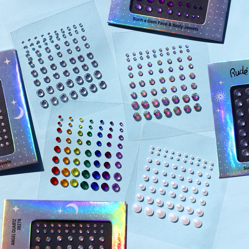 Rude Cosmetics Such a Gem Face & Body Jewels Face Light Blue Clear Quartz,Angel Quartz,Rainbow Quartz,Mother of Pearl