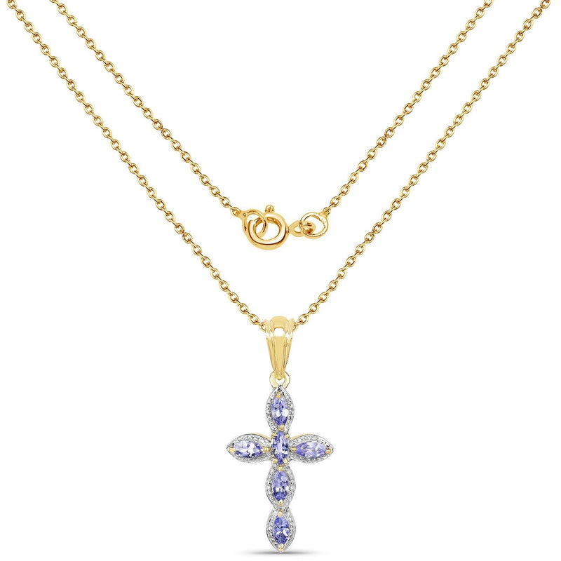 Bids.com 14K Yellow Gold Plated 0.84 Carat Genuine Tanzanite .925 Sterling Silver Pendant Pendants White Smoke