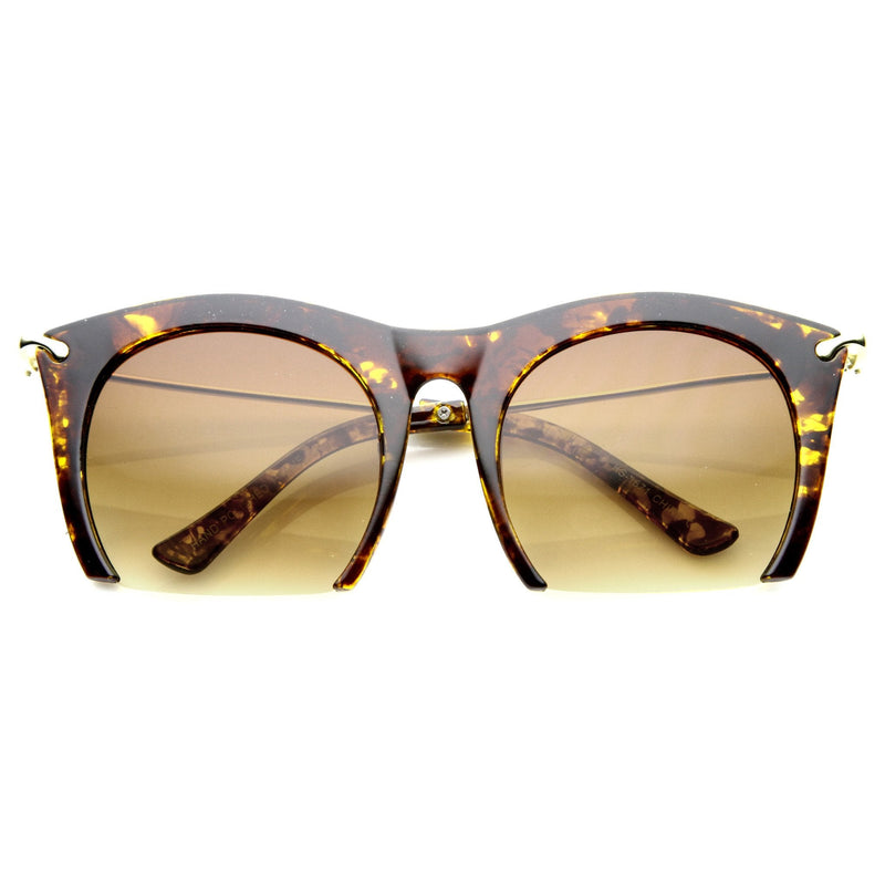 zeroUV Trendy Women's Fashion Half Frame Cat Eye Sunglasses 9651 Sunglasses White Smoke Tortoise Amber