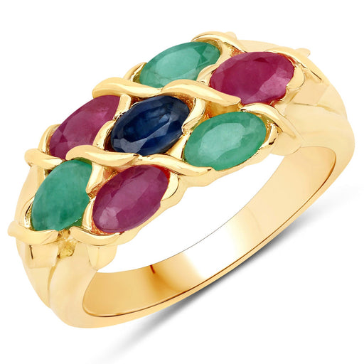 Bids.com 1.63 Carat Genuine Ruby, Blue Sapphire and Emerald .925 Sterling Silver Ring Rings White Smoke size 7.00,size 6.00,size 8.00,size 9.00,size 5.00