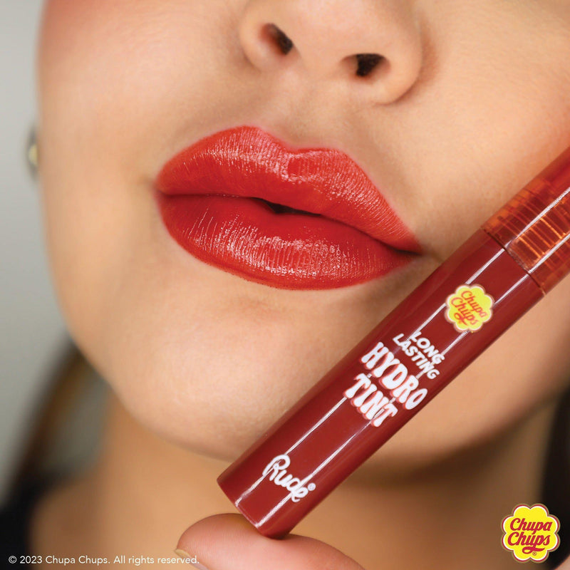 Rude Cosmetics Chupa Chups Long Lasting Hydro Tint Lip Tint Dark Salmon Sweet & Sour,Cherry Pop,Cranberry Crush,Chocolate Spice