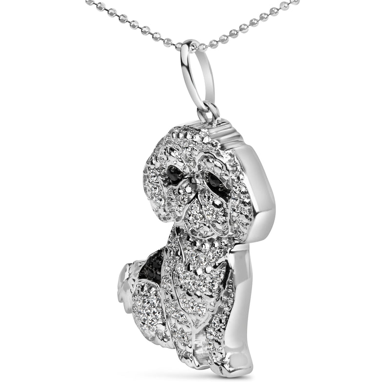 Bids.com .925 Sterling Silver 1/2 Cttw White and Black Diamond Shih Tzu Dog 18" Pendant Necklace (I-J Color, I2-I3 Clarity) Necklaces White Smoke White.Sterling Silver / 18