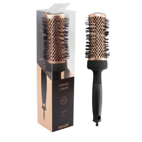 Keller Copper Keller Copper Line 43mm Turmalin & Ionic 43mm Ceramic Curler Hairbrush White Smoke