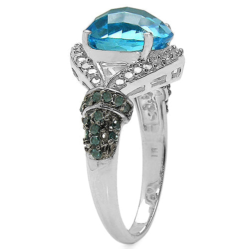 Bids.com 4.96 Carat Genuine Blue Topaz, Blue Diamond & White Diamond .925 Sterling Silver Ring Rings White Smoke size 7.00,size 6.00,size 8.00,size 9.00