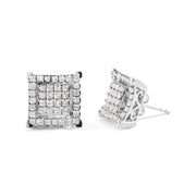 Bids.com 10K White Gold 1 1/4 Cttw Princess Diamond Composite Double Square and Halo Stud Earrings (I-J Color, I1-I2 Clarity) Earrings White Smoke White.Gold / 1.23