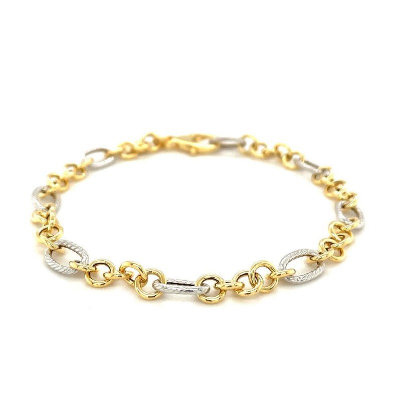 Bids.com 14k Two-Tone Gold Rope Motif Oval and Round Link Chain Bracelet Bracelets White Smoke 7.25 / Two-Tone Gold