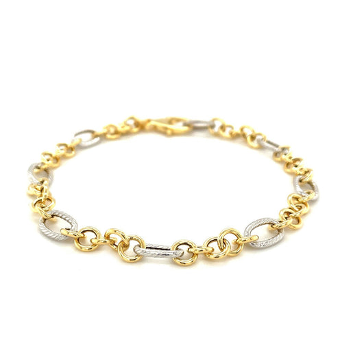 Bids.com 14k Two-Tone Gold Rope Motif Oval and Round Link Chain Bracelet Bracelets White Smoke 7.25 / Two-Tone Gold