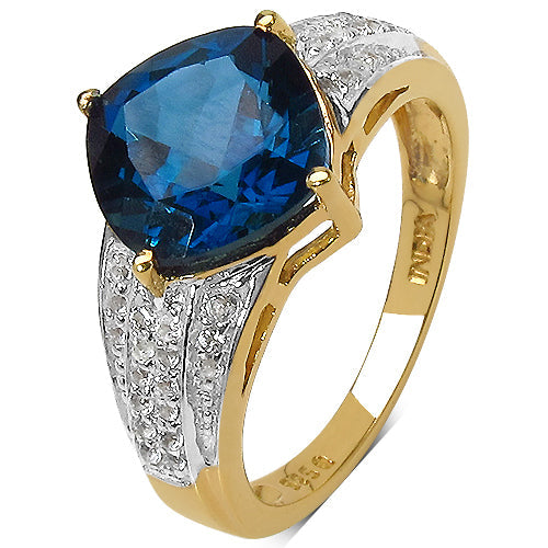Bids.com 18K Yellow Gold Plated 3.83 Carat Genuine London Blue Topaz & White Topaz .925 Sterling Silver Ring Rings White Smoke size 7.00,size 6.00,size 8.00,size 9.00