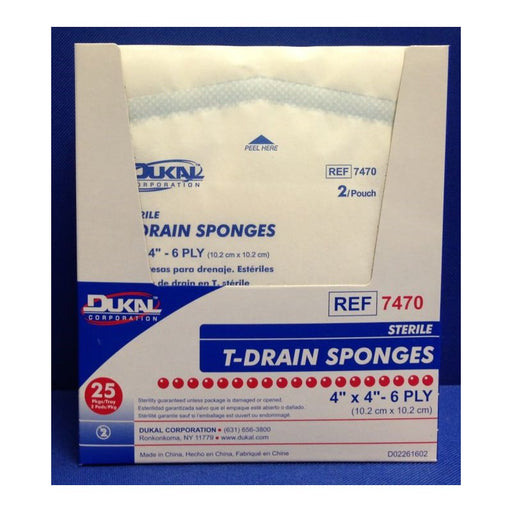 Dukal Dukal T-Drain I.V. Sponge Dressing, 4" x 4", Sterile (25 Count) Medical Tape & Bandages Gray