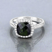 Bids.com 2.64 Carat Genuine Green Tourmaline and White Diamond 14K White Gold Ring Rings Gray size 6.00,size 7.00,size 8.00,size 9.00